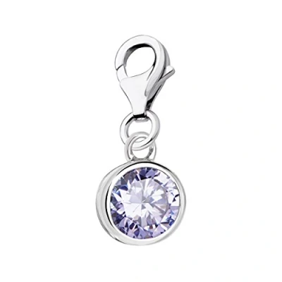 Image of Quiges 925 Sterling Silver Crystal Purple Round Cubic Zirconia Lobster Clasp Charm Clip on Pendant