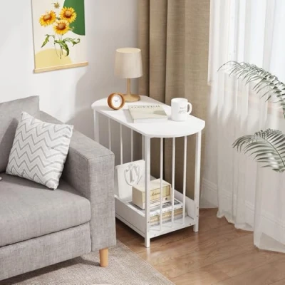 Image of Homullel Narrow Sofa Side Table with Storage White for Living Room, 2 Tier End Tables Coffee Bedside Small Space (White)
