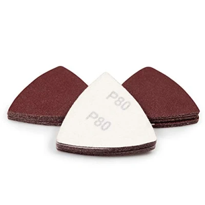 Image of SPEEDWOX 30 Pcs Hook and Loop Triangle Sandpaper 80 Grit 80mm 3 1/8 Inches for Oscillating Multi Tool Detail Sander Sanding Discs Pads