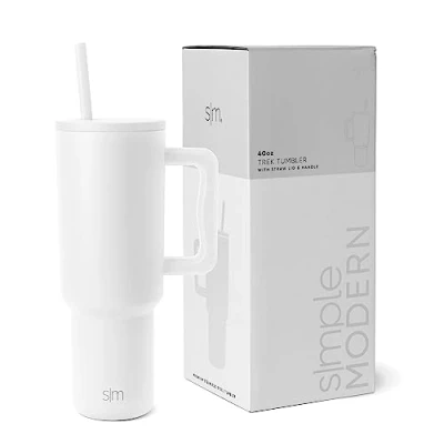 Image of Simple Modern Tumbler 40 oz with Handle and Straw Insulated Stainless Steel Water Bottle Iced Coffee Cup Travel Mug Gifts for Women Men Trek Collection 1180ml Winter White