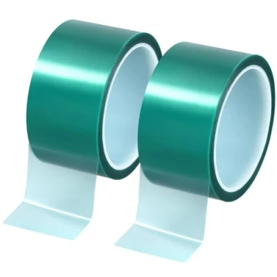 Image of QWORK® 2 Rolls Heat Resistant Tape 50mm x 33m, PET High Temperature Sublimation for Electronics Printing Circuit Board Soldering Masking (Green)