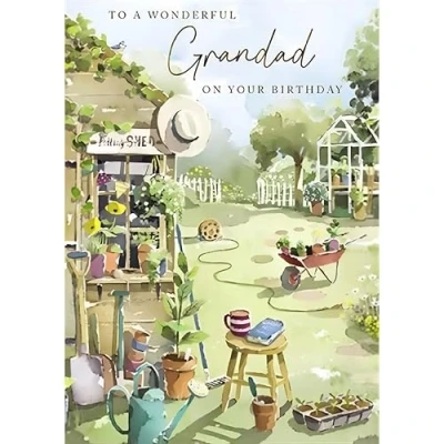 Image of Grandad Birthday Card Potting Shed and Garden with Foil Details Eco Friendly Recyclable by Paper House