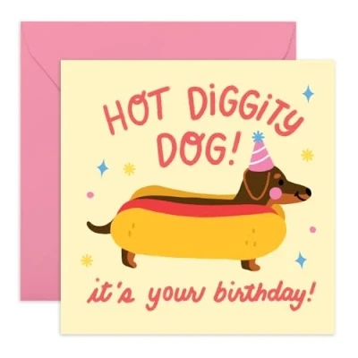 Image of Central 23 Sausage Dog Birthday Card Dachshund Hot Diggity Funny Cards For Men Women Gifts Fur Parents Pet Owners Mum Or Dad Comes With Stickers
