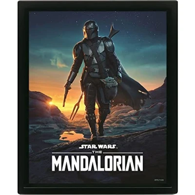 Image of Pyramid International Star Wars: The Mandalorian 3D Lenticular Poster in Box Frame (Nightfall Design) 25cm x 20cm 1.5cm Official Merchandise, Black