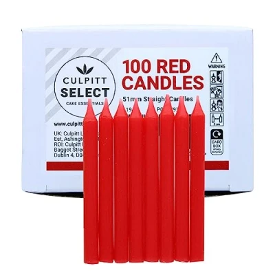Image of Culpitt Select Red Birthday Candles, Pack of 100, 51mm Bright Celebration Cake Candles for Party, Birthday, Treats