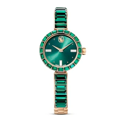Image of Swarovski Matrix Bangle Watch, Swiss Made, Crystal Bracelet, Green, Champagne Gold Tone Finish