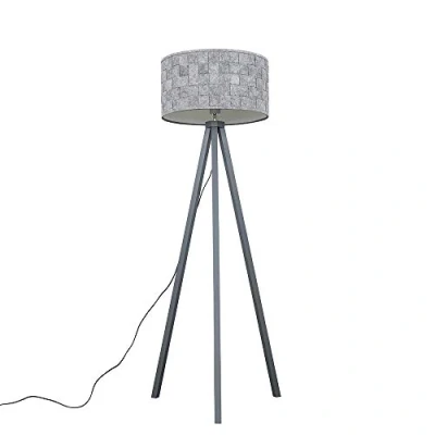 Image of MiniSun Modern Grey Wood Tripod Floor Lamp with a Felt Drum Shade Complete 6w LED Bulb [3000K Warm White]