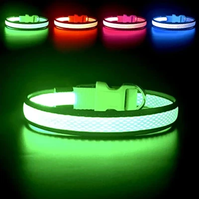 Image of YFbrite Light up Dog Collar, Rechargeable LED Flashing Adjustable Reflective Collar Safety Glowing at night (Green, Small)
