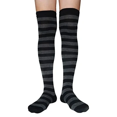 Image of spomei Women Striped Socks Over the Knee Cotton Long Tube Stockings, One Size, Dark Grey