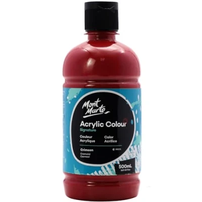 Image of MONT MARTE Signature Crimson Acrylic Paint, 16.9oz (500ml), Semi Matte Finish, Suitable for Canvas, Wood, Fabric, Leather, Cardboard, Paper, MDF and Crafts