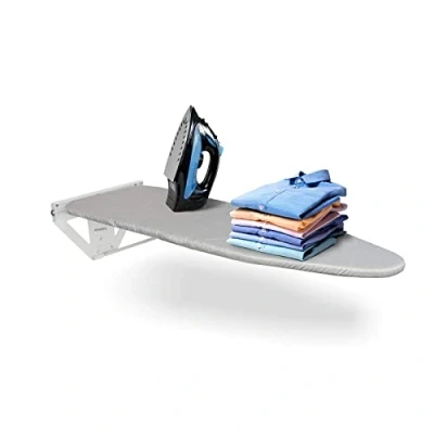 Image of Nisorpa Wall Mounted Ironing Board, Fold Down Board with Heat Resistant Cover Compact Mount for Space Saving. Dark Grey
