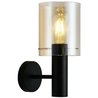 Image of Italux Lighting Modern Wall Lamp Black 1 Light with Amber Shade, E27