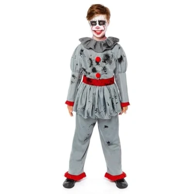 Image of amscan 9908549 Childs Bad Clown Fancy Dress Halloween Costume Circus Horror Scary Boys Kids Outfit (Age 6 8 years)