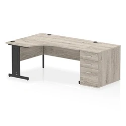 Image of Impulse 1600 LH Crescent Desk Grey Oak/Black Cable Managed 800 DH Ped