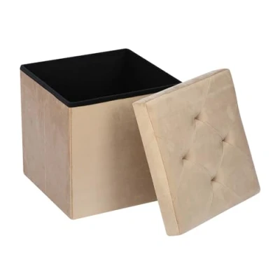 Image of Easylife Ottoman Storage Cube (Beige). Folding Box for Magazines or Toys (H38 x W38 D38cm). Doubles as a Comfy Footstool/Foot Rest. Fold Flat Boxes With Lids Fully Guaranteed