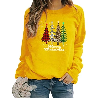 Image of Christmas Tree Jumper Women Xmas Jumpers For Bad Funny Womens Ugly Pullover Ladies Sweatshirt Sweatshirts Yellow XL