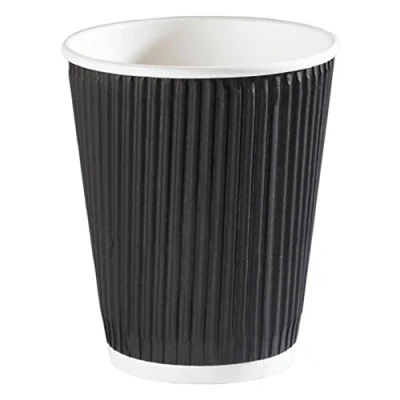 Image of 16oz Insulated Ripple Wall HOT Paper Disposable Tea Coffee Drinks Cups (Black, NO LIDS, 25)