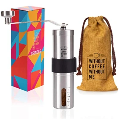 Image of NOUTEN® Premium Hand Coffee Grinder with Ceramic Compact Bag and Holder for Travel Stepless Adjustment of the Grinding Level