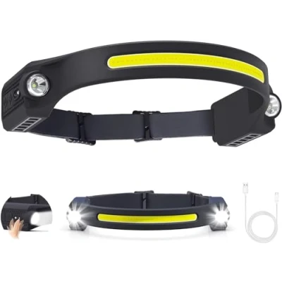 Image of Puersit LED Head Torch USB Rechargeable Headlamp 6 Modes Motion Sensor Headligh 260 Headtorch Lightweight IPX4 Waterproof Hands Free Flashlight for Camping,Running,Fishing,Cycling (1 Pack)