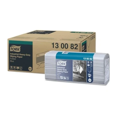 Image of Tork Heavy Duty Wiping Paper Blue W4, Protects Hands, 100 sheets, 130082