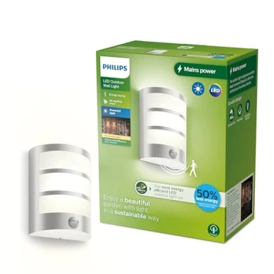 Image of PHILIPS Lighting Python UltraEfficient Outdoor Wall Light, 3.8W, 2700K, Silver, Motion Sensor, IP44 Weatherproof