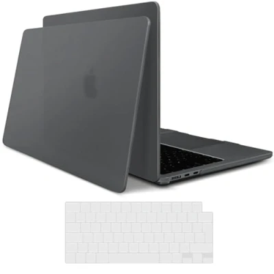 Image of TECOOL Case compatible with MacBook Air M3 M2 15 inch 2023 2024 (A3114 A2941), Ultra Thin Snap On Hard Shell &amp; UK EU Keyboard Protector, Fine Frosted Space Grey (Matte)