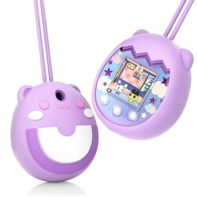 Image of Silicone Cover Case for Tamagotchi Pix Virtual Pet Game Machine,Protective Anti drop Sleeve with Finger Lanyard,Replacement Skin Shell (Purple)