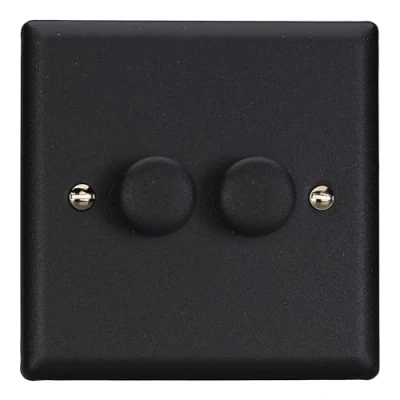 Image of Varilight 2 Gang Way V Pro Push On/Off Rotary LED Dimmer x 0 120W Matt Black