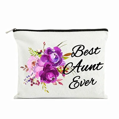 Image of Aunt Gifts Best Ever Auntie from Niece for Christmas Birthday Retirement Nephew Makeup Bag White