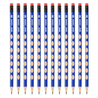 Image of M&amp;G Wooden Triangular Pencils, 12 Pcs HB Pencils Graphite Round with Eraser for Classroom Teacher Office Supplies, Blue
