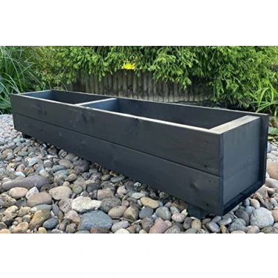 Image of RUDDINGS WOOD Wooden Planter Garden Outdoor Flower Plant Pot Box Container Trough Rectangular Charcoal Black Large 1.2m