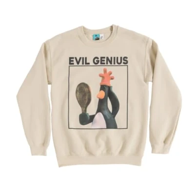 Image of TruffleShuffle Wallace and Gromit Feathers McGraw Evil Genius Beige Sweater