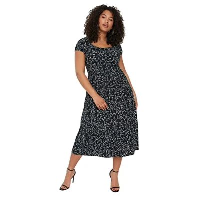 Image of Trendyol Women Plus Size Midi Skater Regular fit Knitted Dress Black