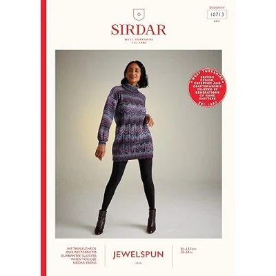 Image of Sirdar Jewelspun Aran Knitting Pattern 10713 Ladies Sweater Dress