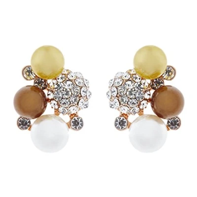 Image of Clip On Earrings Gold Plated With Rhinestone Crystals And Pearls Hilda