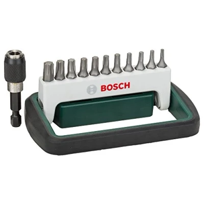 Image of Bosch 2609256D23 11 Piece + 1 Set of Compact Screwdriver Bits T8/T10/T15 (2X)/T20 (2X)/T25 (2X)/T27/T30/T40/1 Universal Bit Holder Magnetic