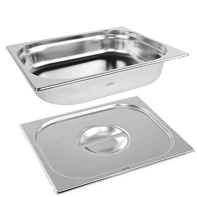 Image of eZone 6x Gastronorm &amp; Lid 1/2 Half Stainless Steel Bain Marie Food Container Pan 65mm
