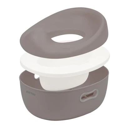 Image of Nattou 3 in 1 Baby Potty + Stool Toilet Seat, Easy, Stylish Bathroom Training for Children, Approx. 34 cm, 18 30 Months, ABS/EVA Material, Taupe