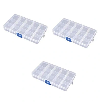 Image of 3 Pack 15 Cell Clear Plastic Storage Organiser Compartment Craft Bead Box Case Nail Art Gem Bits Small Screws Seperator Split Shot Unit Watch Divider Custom Changeable Section Sectioned