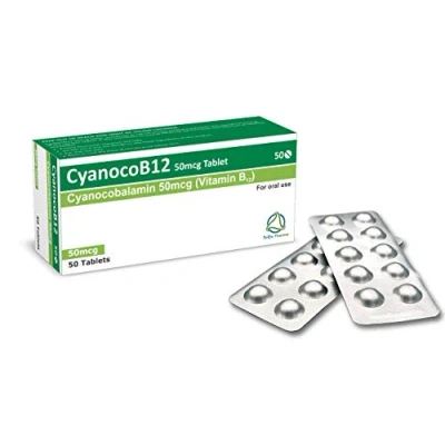 Image of Vitamin B12 Cyanocobalamin High Strength 50mcg Tablets, CyanocoB12 Vegan 50 Tablets. Reduction of Tiredness &amp; Fatigue. (Pack Tablets)