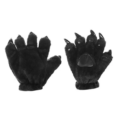 Image of Unisex Adult Wolf Claw Gloves Dinosaur Paw Cute Cartoon Mittens Winter Warm Plush Animal Hand Warmer Furry for Halloween Christmas Fancy Dress Up Party Cosplay