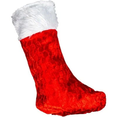 Image of SHATCHI Large Traditional Father Christmas Deluxe Santa Stocking Velvet Fluffy Plush Sack for Kids Gift Bags Xmas Holiday Hanging Decorations 20X48CM, Red/White, 1pc