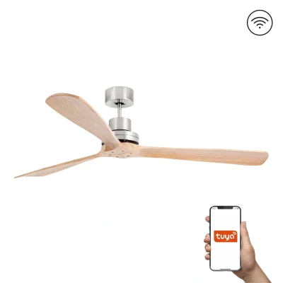 Image of Lantau XL 3 Blade Ceiling Fan Satin Nickel, Pine Tuya Smart System