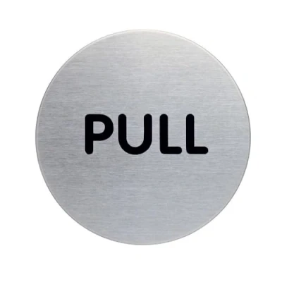 Image of Durable Pictogram Door Sign &quot;Pull&quot; 65 mm Made from Stainless Steel Self Adhesive Attachment Ideal for Schools, Hotels, Offices, etc.