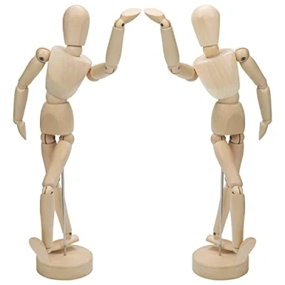 Image of Kurtzy 2 Pack 30.5cm/12 inch Wooden Male &amp; Female Human Body Drawing Mannequins with Stand Flexible Joints Artist Manikin Wood Model Articulated Art Figures for Sketching Painting Home Decor
