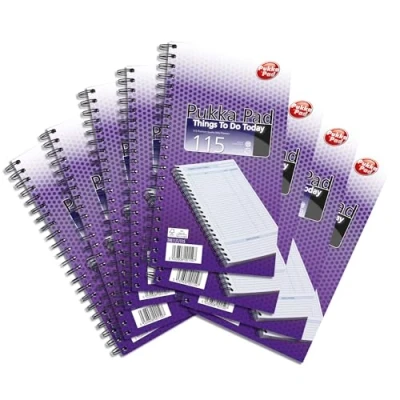 Image of Pukka Pad, Things to Do Today Note Pad with Lists, Notes, Sketches, and Appointments Sections Pack of 8 Wirebound Notebooks 115 Sheets 80GSM Paper Perforated Margins 152 x 280mm