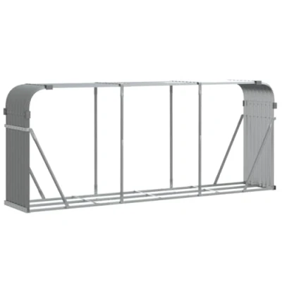 Image of vidaXL Galvanised Steel Firewood Rack Light Grey Log Holder for Fireplace/Wood Stove, Outdoor Wood Storage Solution, Spacious and Weatherproof