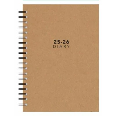 Image of 2025 2026 Academic Diary Planner, A5 Hardback, Week to View, Spiral Bound, Pastel Designs (Kraft)