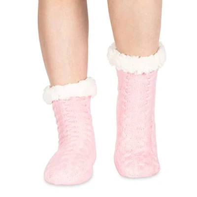 Image of Polar Womens Slipper Socks Soft Fleece Lined With Sole Grips Gift Packaging Snuggly Present For Her Insulated Warm Fluffy Sherpa Lining Thick Thermal Pink UK 5/6