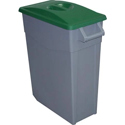 Image of Solent Plastics 65 Litre Slim Bin Mobile Recycling Waste Catering Office Container with Lid Open or CLOSED Handles 4 Colours Great Value (Green Lid)